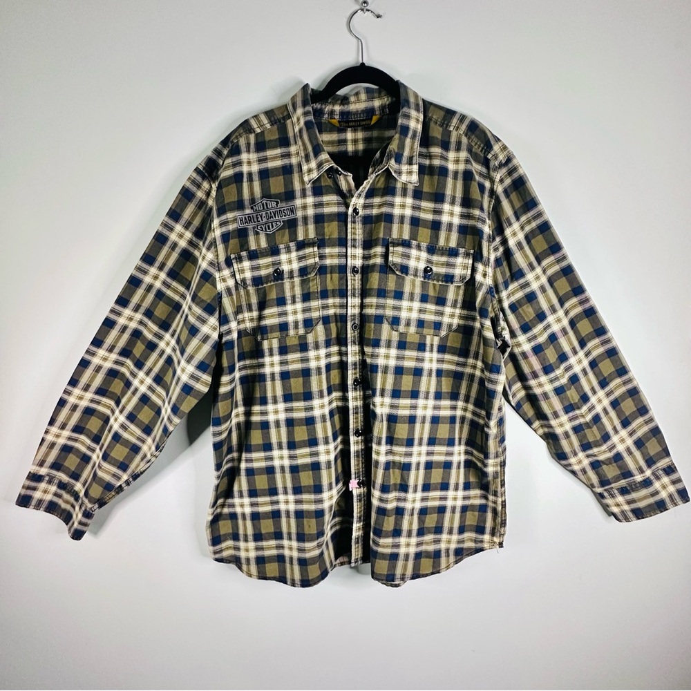 Harley-Davidson Mens Embroidered Plaid Long Sleeve Slim Fit Shirt | Size 3XL
